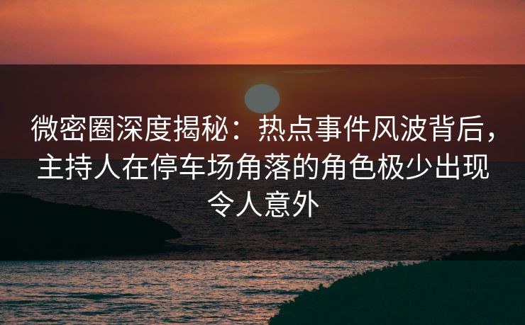 微密圈深度揭秘：热点事件风波背后，主持人在停车场角落的角色极少出现令人意外