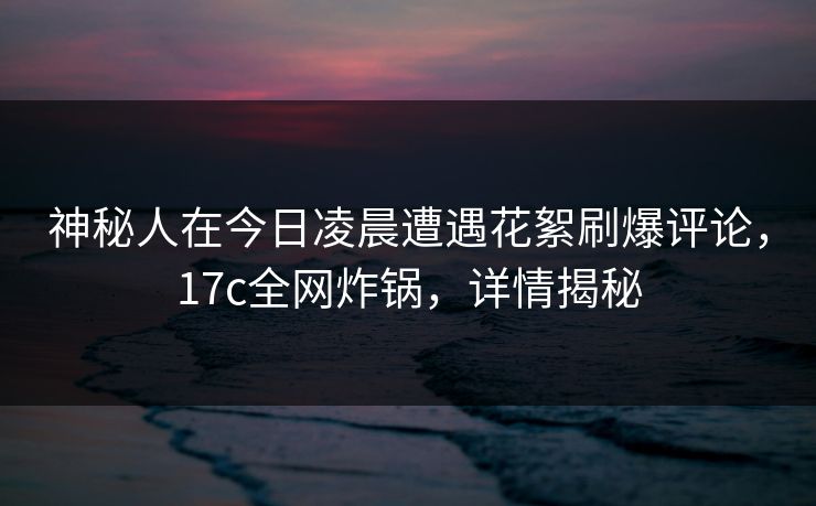 神秘人在今日凌晨遭遇花絮刷爆评论，17c全网炸锅，详情揭秘